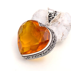 AAA+ Citrine Gemstone Handmade 925 Sterling Silver Jewelry Heart Cut Pendant