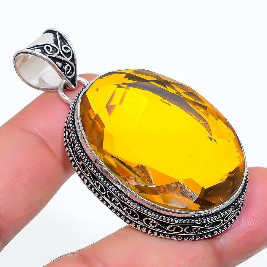 Citrine Gemstone Birthday Handmade 925 Sterling Silver Oval Cut Jewelry Pendant