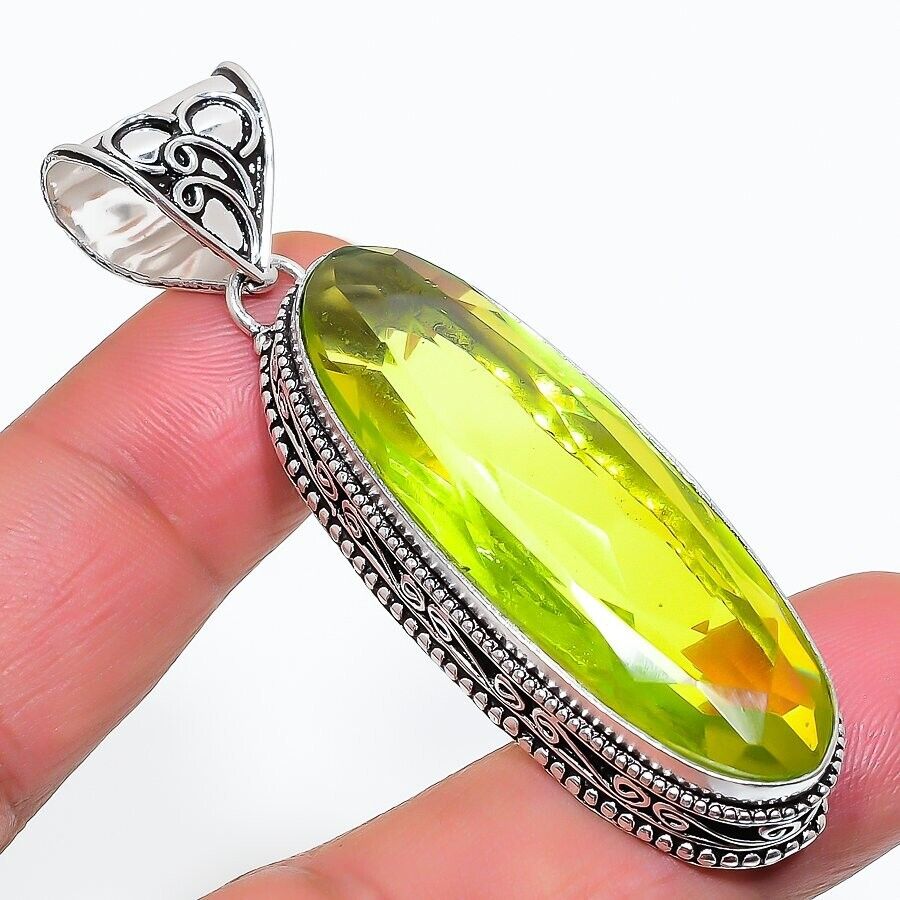 Peridot Topaz Gemstone Handmade 925 Sterling Silver Jewelry Oval Cut Pendant