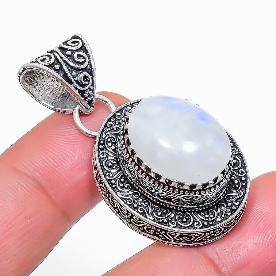 Natural Fire Moonstone Gemstone Handmade 925 Sterling Silver Jewelry Pendant