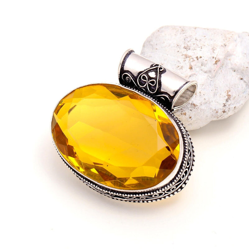 Citrine  Gemstone Handmade 925 Sterling Silver Oval Cut Jewelry Pendant