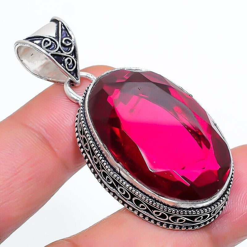 Mozambique Red Garnet Handmade 925 Sterling Silver Oval Cut Jewelry Pendant