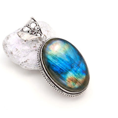 Labradorite Gemstone Handmade 925 Sterling Silver Oval Cut Jewelry Pendant