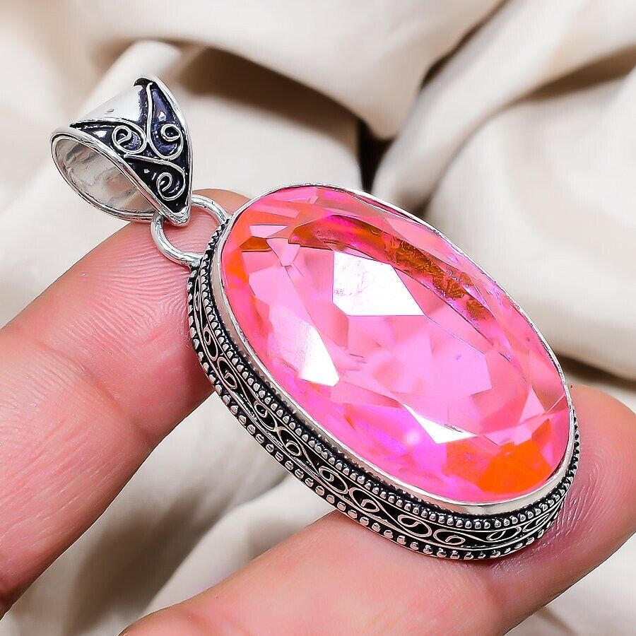 Orange Morganite Gemstone Handmade 925 Sterling Silver Jewelry Oval Cut Pendant