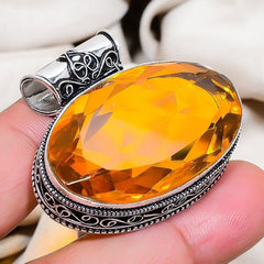 Citrine Gemstone Handmade 925 Sterling Silver Oval Cut Jewelry Pendant