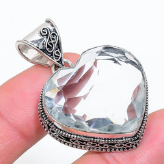 White Topaz Gemstone Handmade 925 Sterling Silver Jewelry Heart Cut Pendant