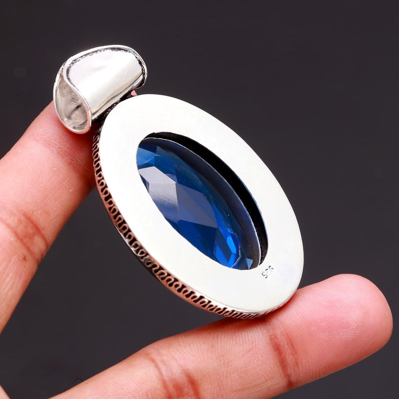 Blue Tanzanite Gemstone Handmade 925 Sterling Silver Jewelry Oval Cut Pendant