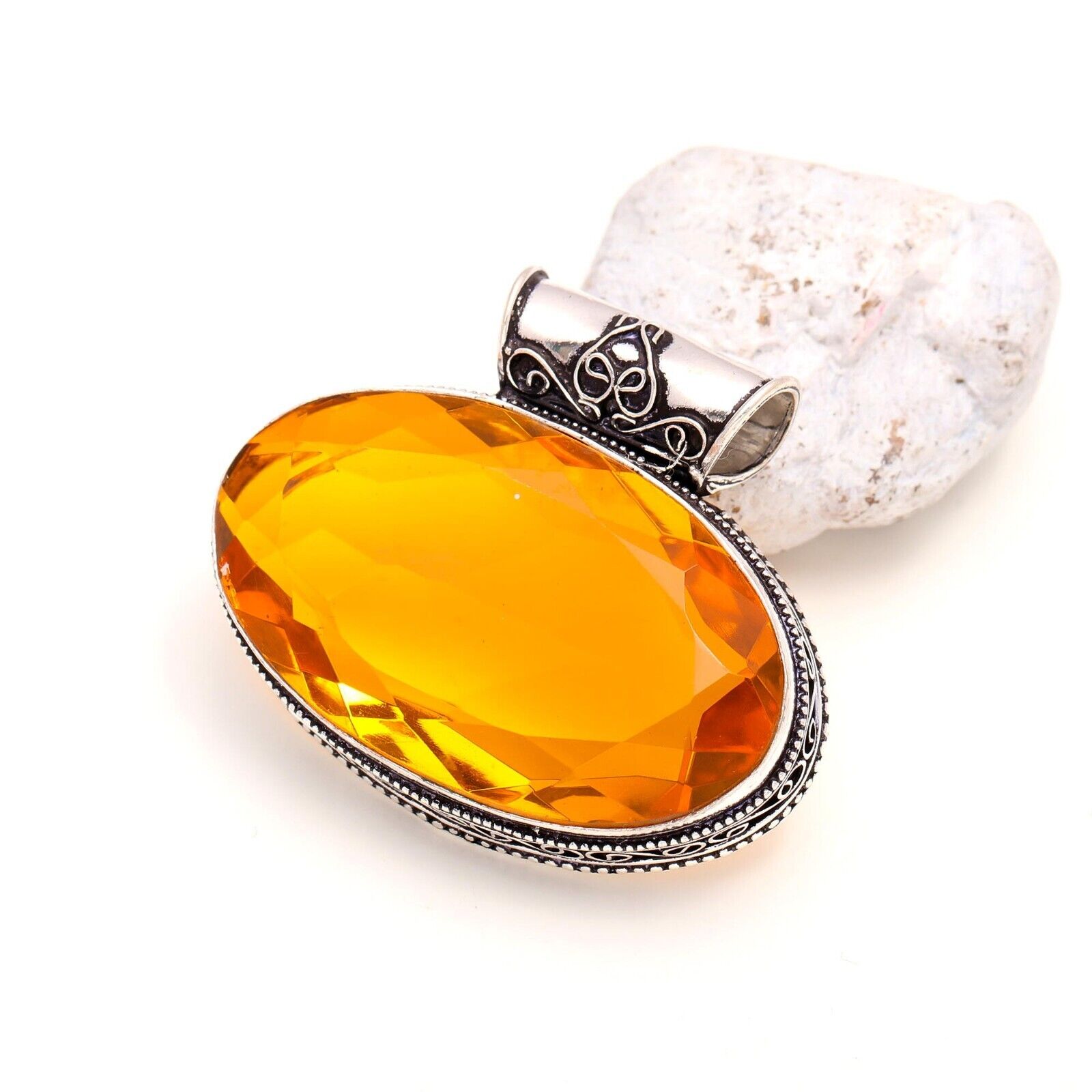 Citrine Gemstone Handmade 925 Sterling Silver Oval Cut Jewelry Pendant