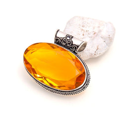 Citrine Gemstone Handmade 925 Sterling Silver Oval Cut Jewelry Pendant