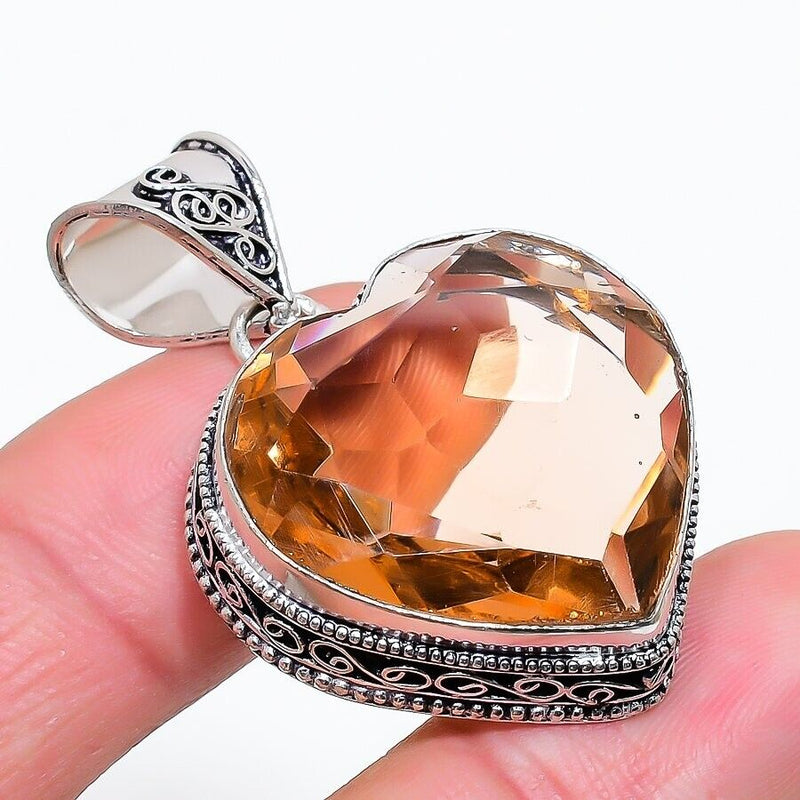 Morganite Gemstone Handmade 925 Sterling Silver Jewelry Heart Cut Pendant