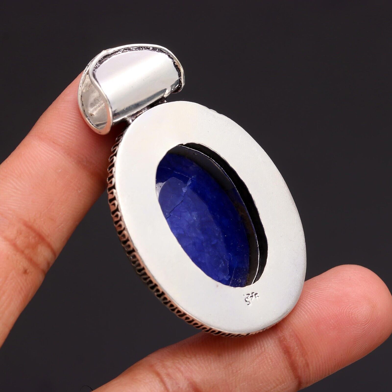 BLUE SAPPHIRE Gemstone Handmade 925 Sterling Silver Oval Cut Jewelry Pendant