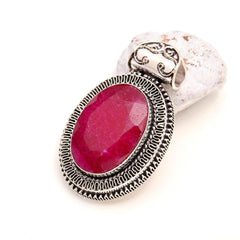 Red Ruby Gemstone Handmade 925 Sterling Silver Oval Cut Jewelry Pendant