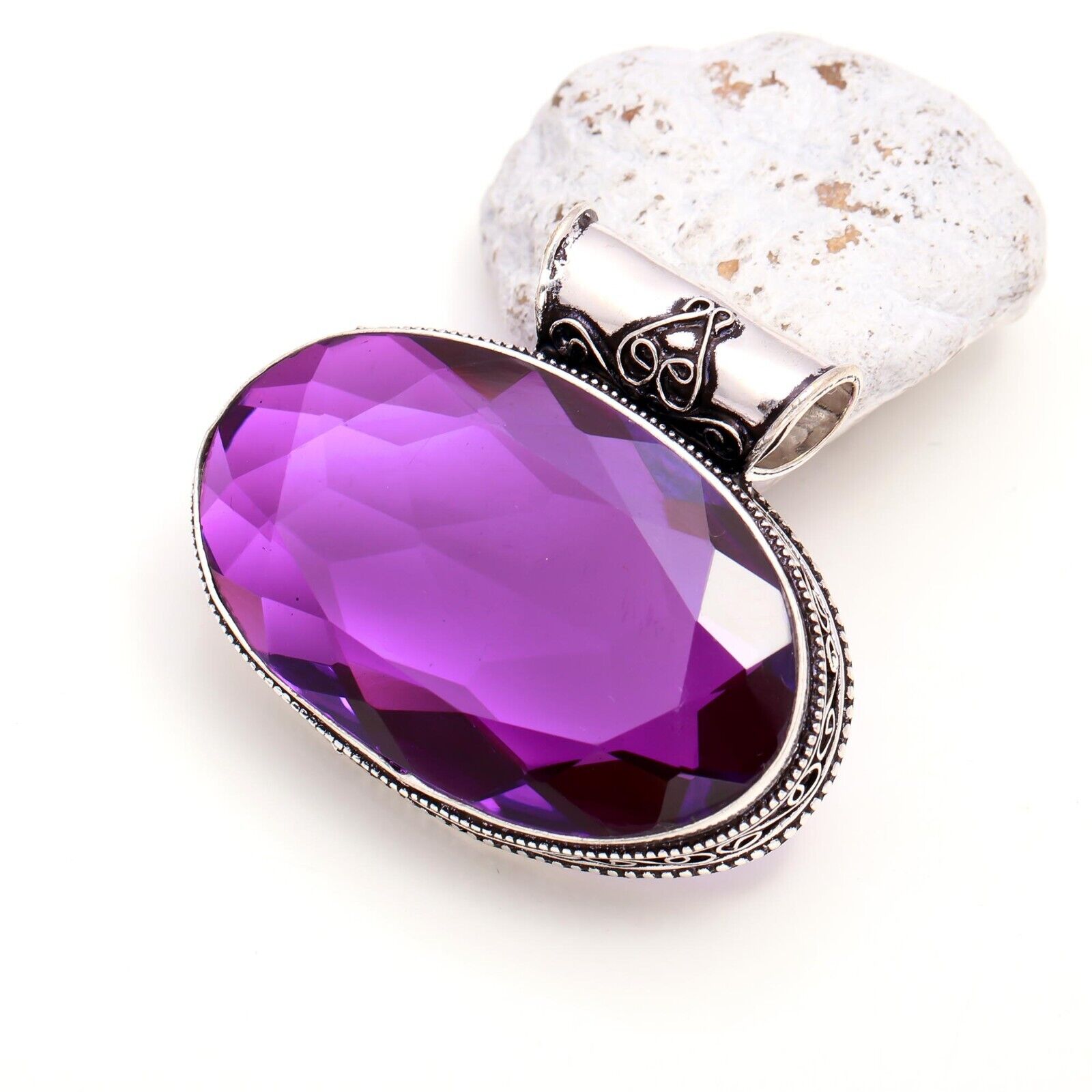 Purple Amethyst Gemstone Handmade 925 Sterling Silver Oval Cut Jewelry Pendant