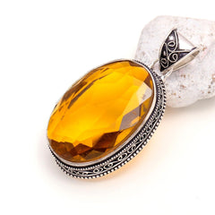 Citrine Gemstone Birthday Handmade 925 Sterling Silver Oval Cut Jewelry Pendant