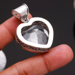 White Topaz Gemstone Handmade 925 Sterling Silver Jewelry Heart Cut Pendant