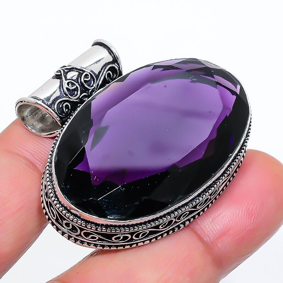 Amethyst Gemstone Handmade 925 Sterling Silver Oval Cut Jewelry Pendant