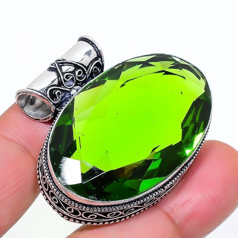 Green Peridot Gemstone Handmade 925 Sterling Silver Oval Cut Jewelry Pendant