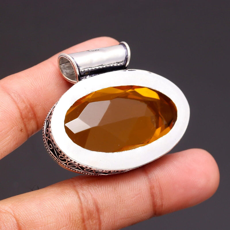 Citrine Gemstone Handmade 925 Sterling Silver Oval Cut Jewelry Pendant