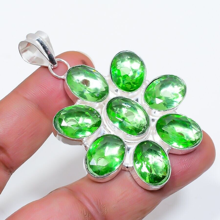 Green Peridot Gemstone 925 Sterling Silver Jewelry oval Handmade Pendant