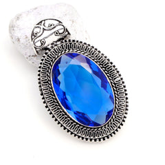 Blue Tanzanite Gemstone Handmade 925 Sterling Silver Jewelry Oval Cut Pendant