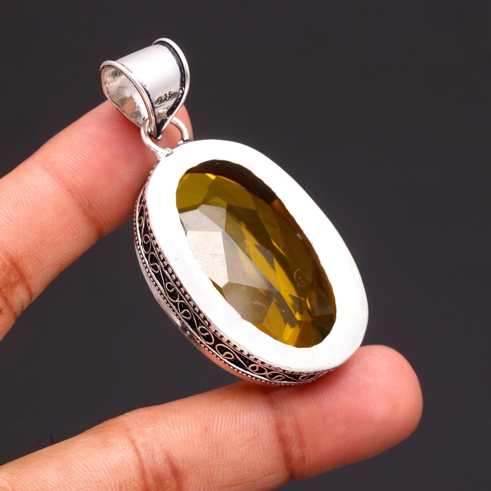 Citrine Gemstone Birthday Handmade 925 Sterling Silver Oval Cut Jewelry Pendant