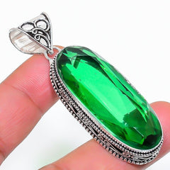 Green Tourmaline Gemstone Handmade 925 Sterling Silver Jewelry Oval Cut Pendant