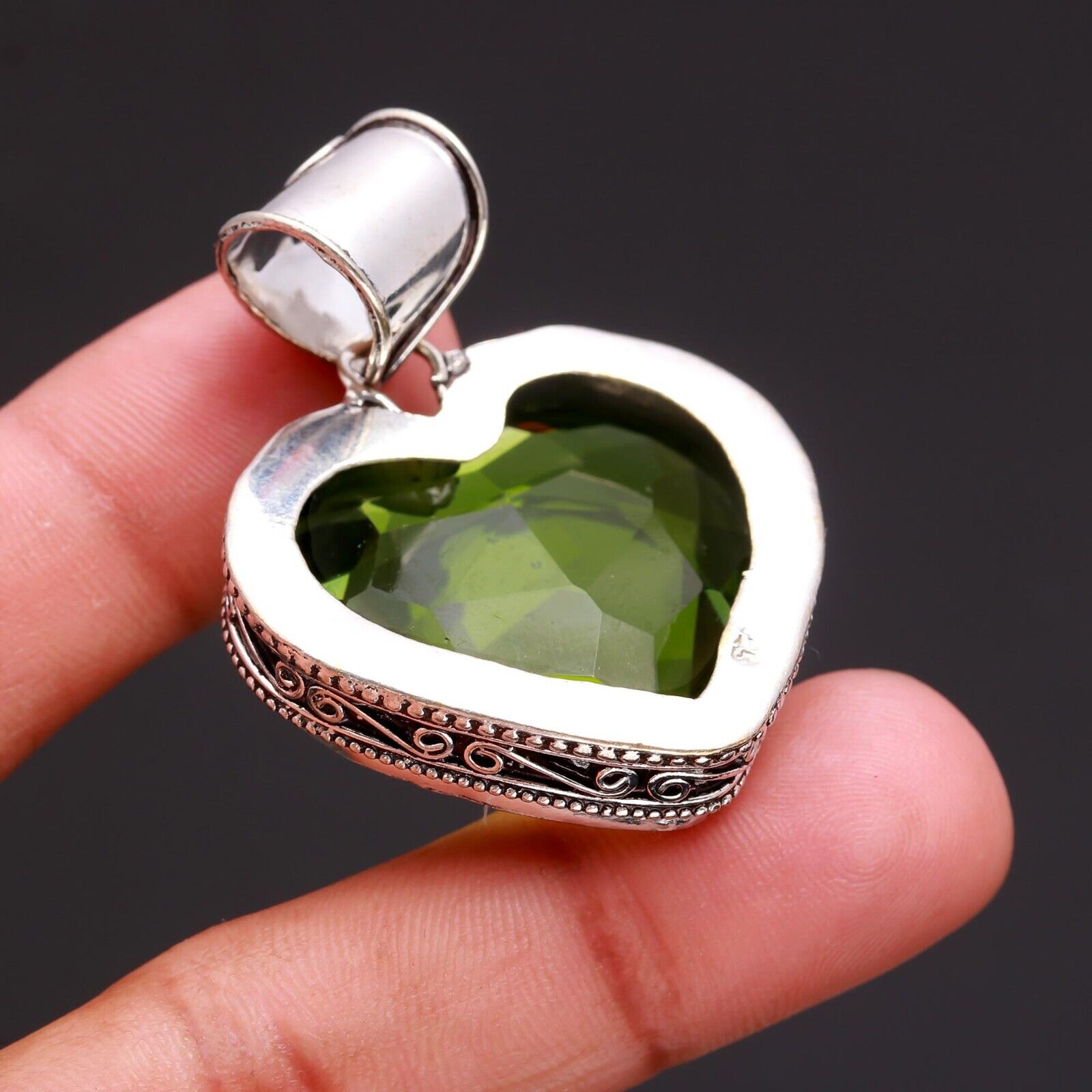 Green Peridot Gemstone Handmade 925 Sterling Silver Jewelry Heart Cut Pendant