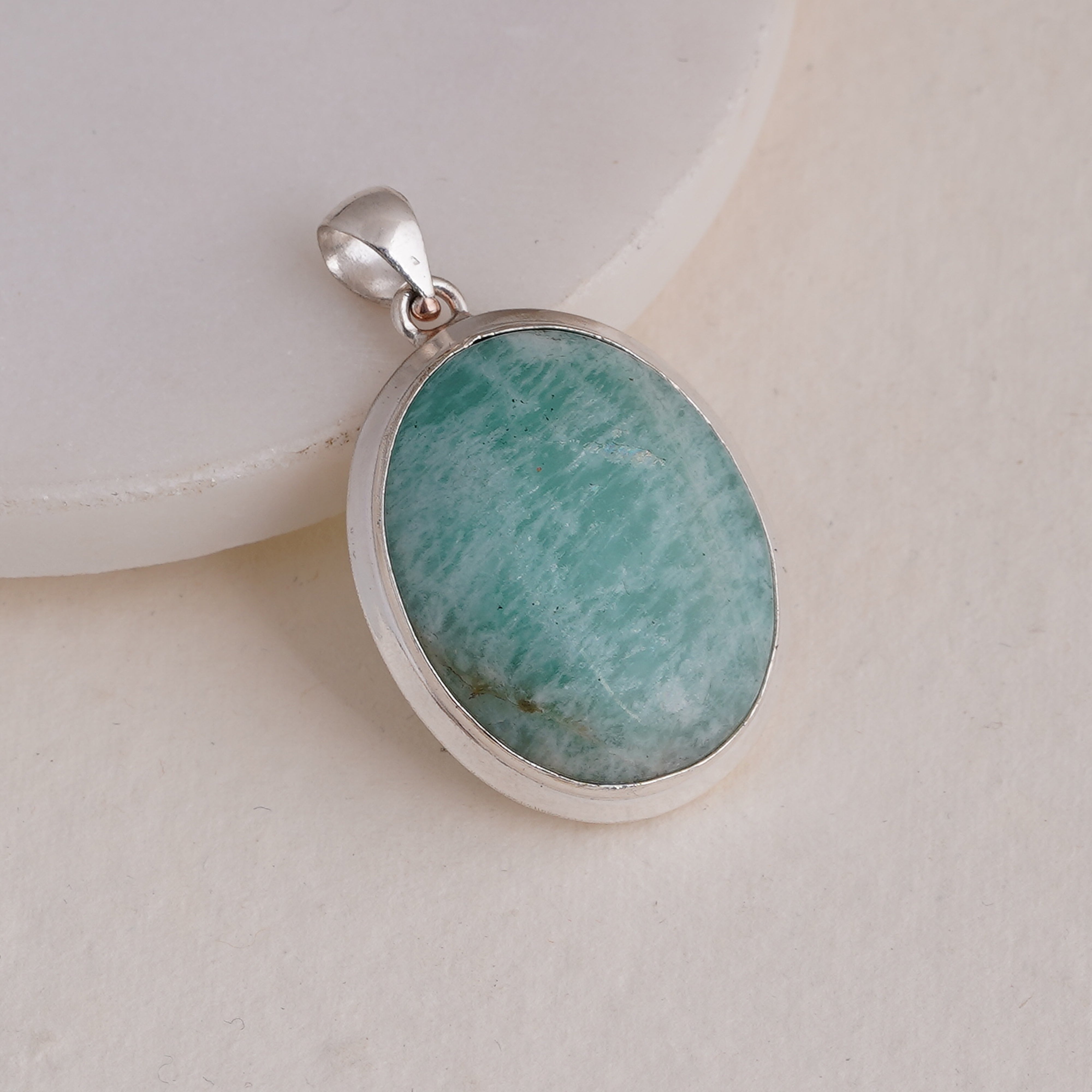 Elegant Amazonite Oval Pendant in Sterling Silver