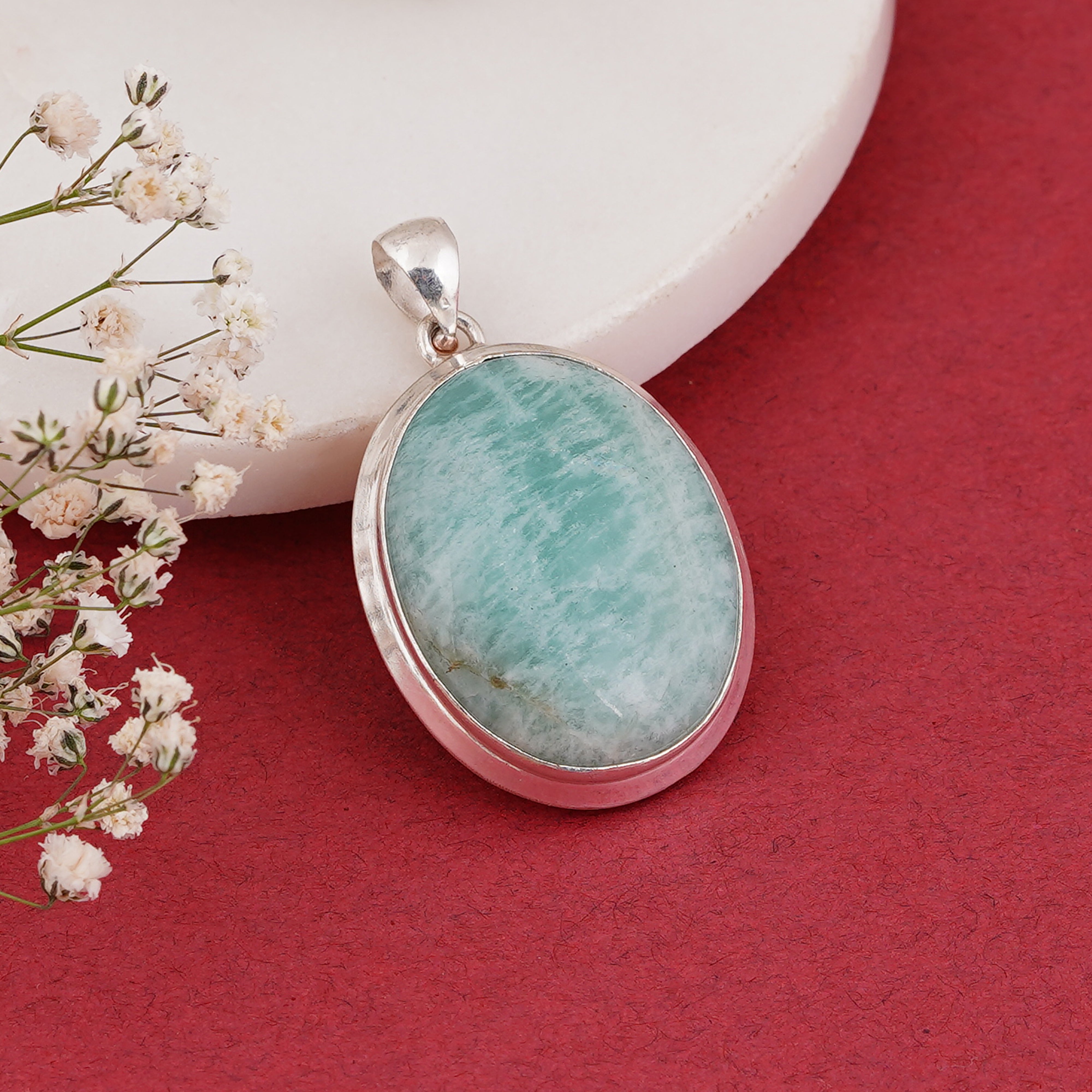 Elegant Amazonite Oval Pendant in Sterling Silver