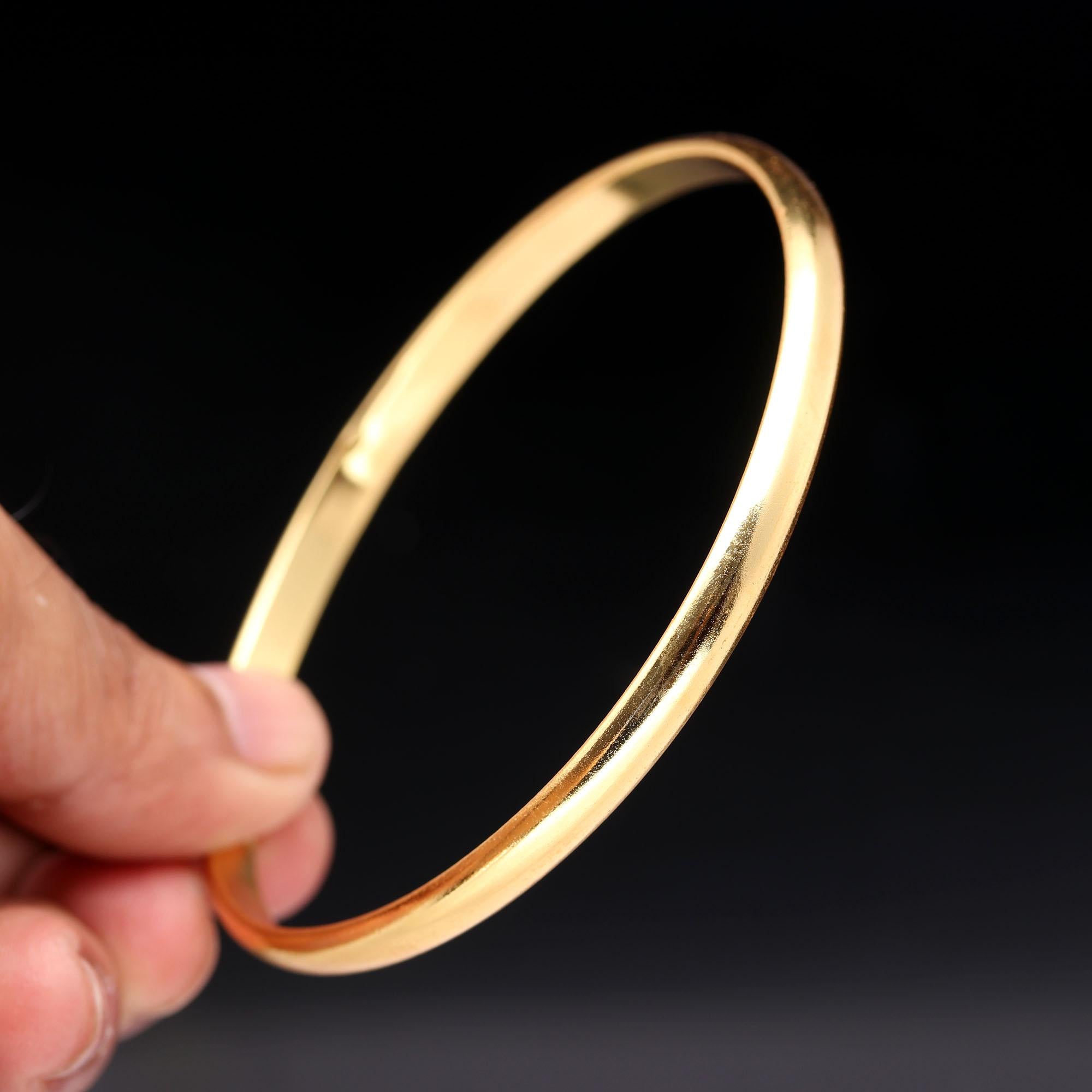 Smooth Dainty Minimalist Bangle Bracelet For Men, Gold Plated 925 Sterling Silver Handmade Bracelet For Men / women