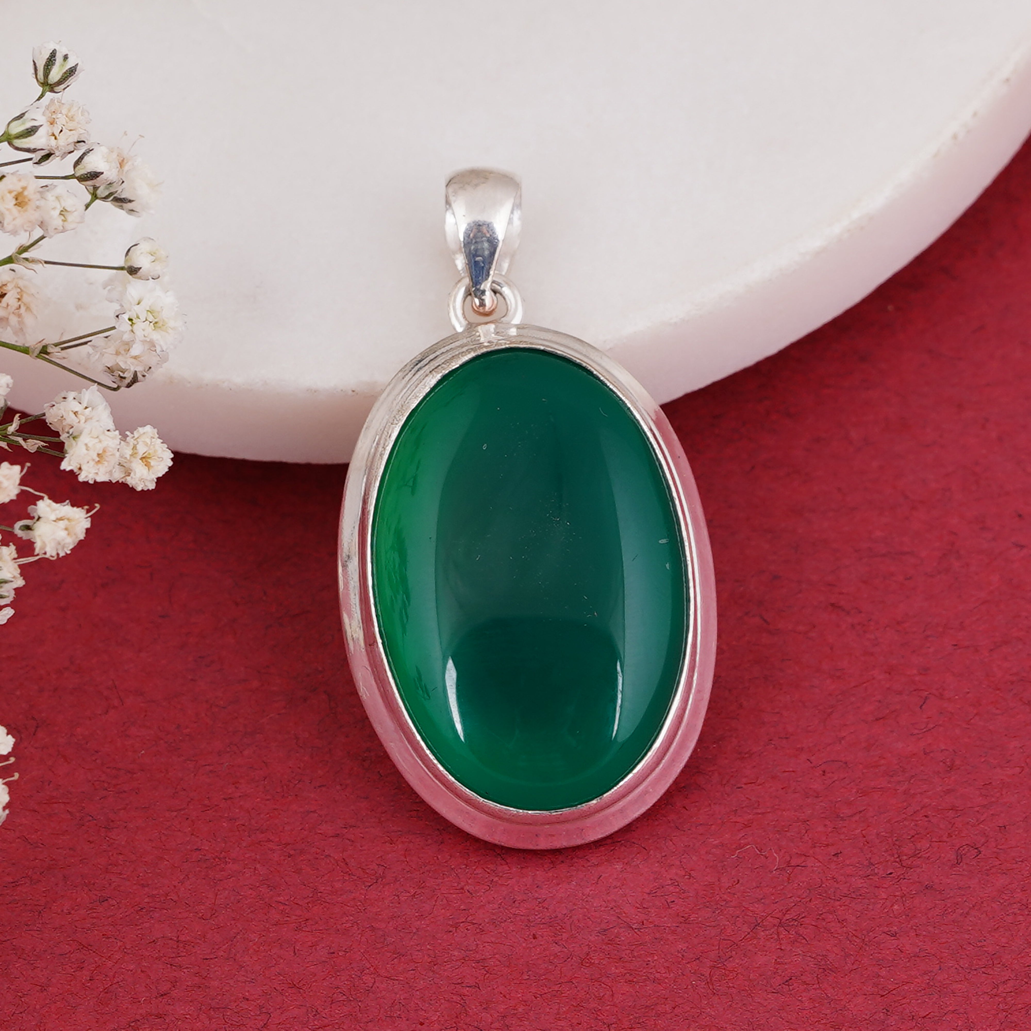 Elegant Green Onyx Pendant | Sterling Silver Jewelry