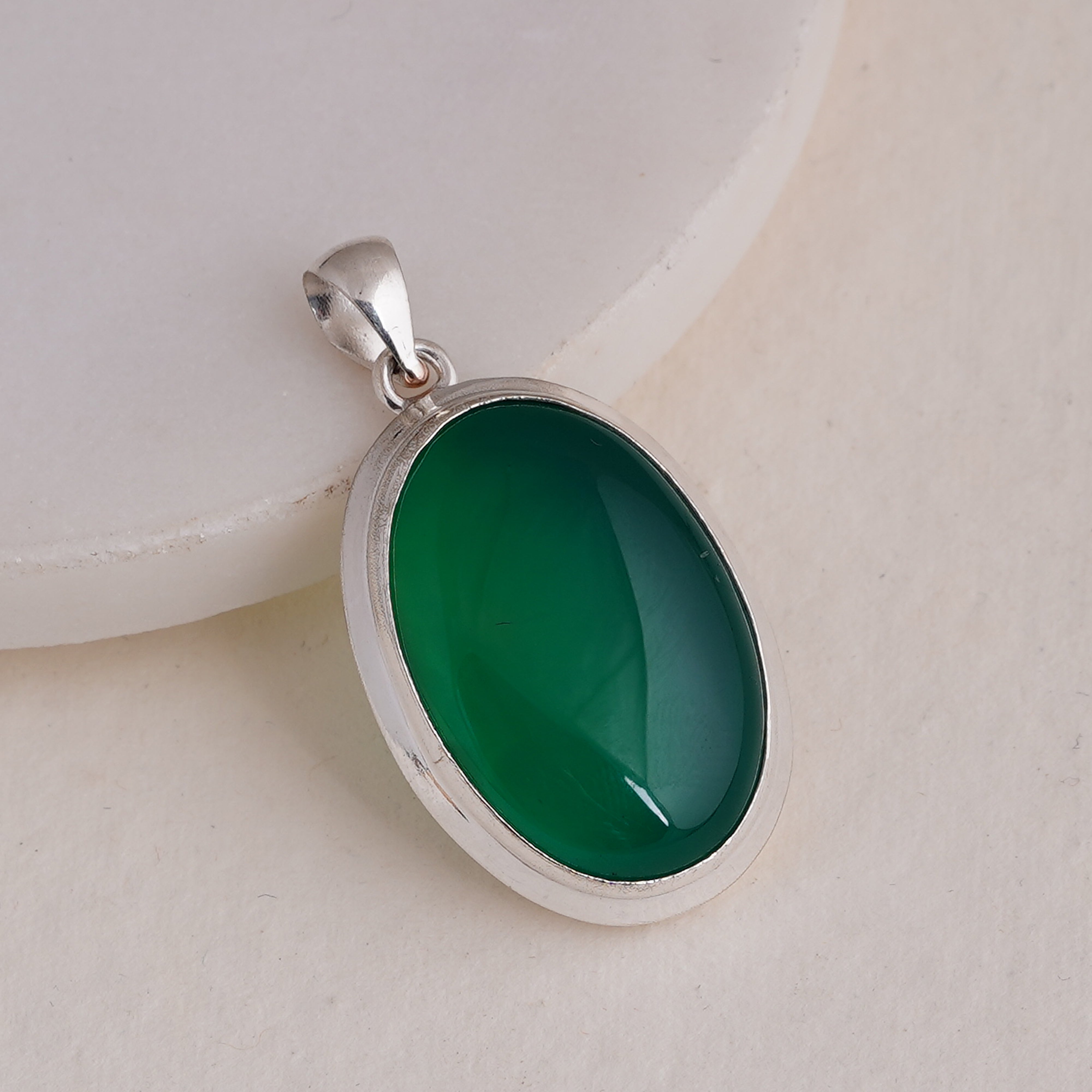 Elegant Green Onyx Pendant | Sterling Silver Jewelry