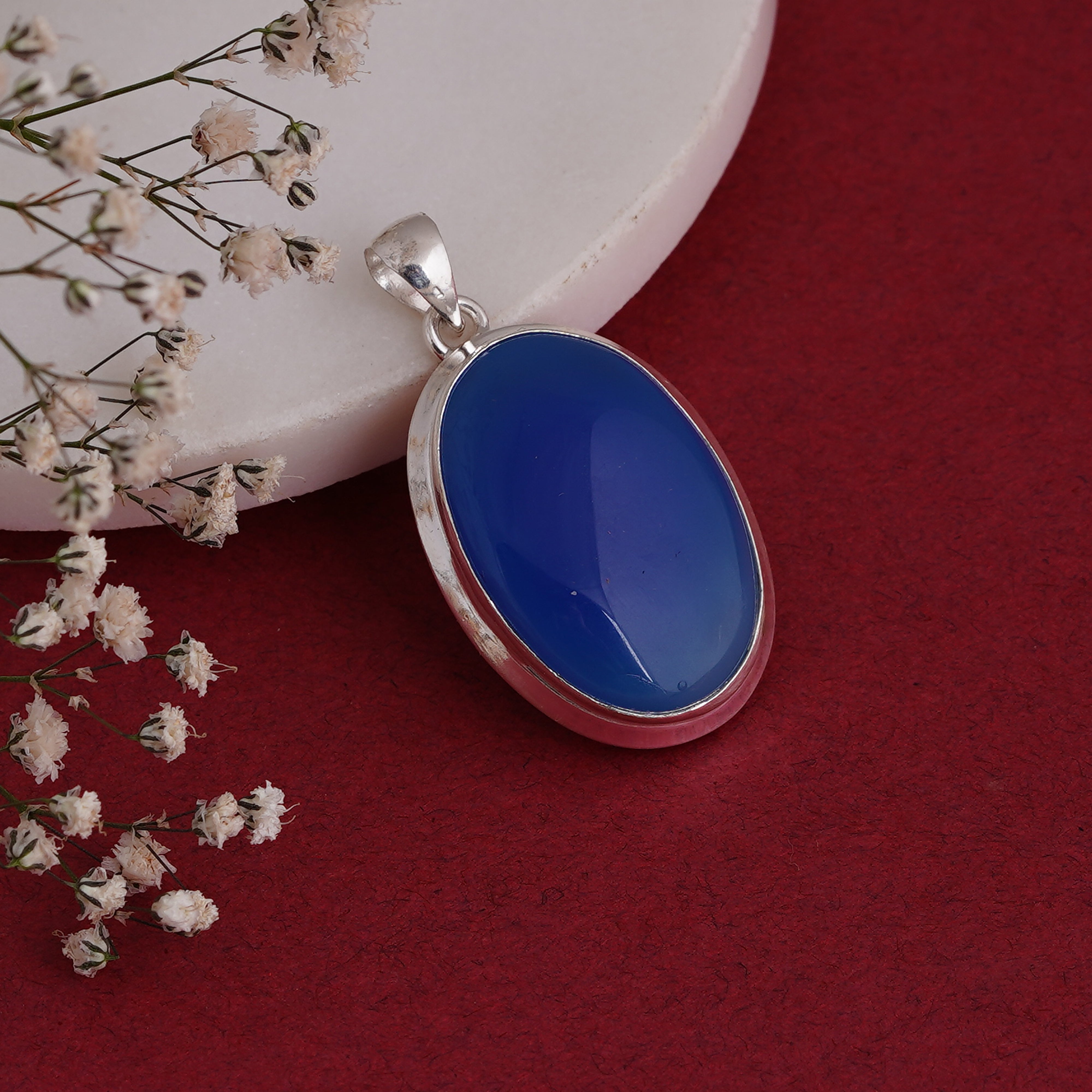 Stunning Blue Chalcedony Pendant | Sterling Silver Jewelry