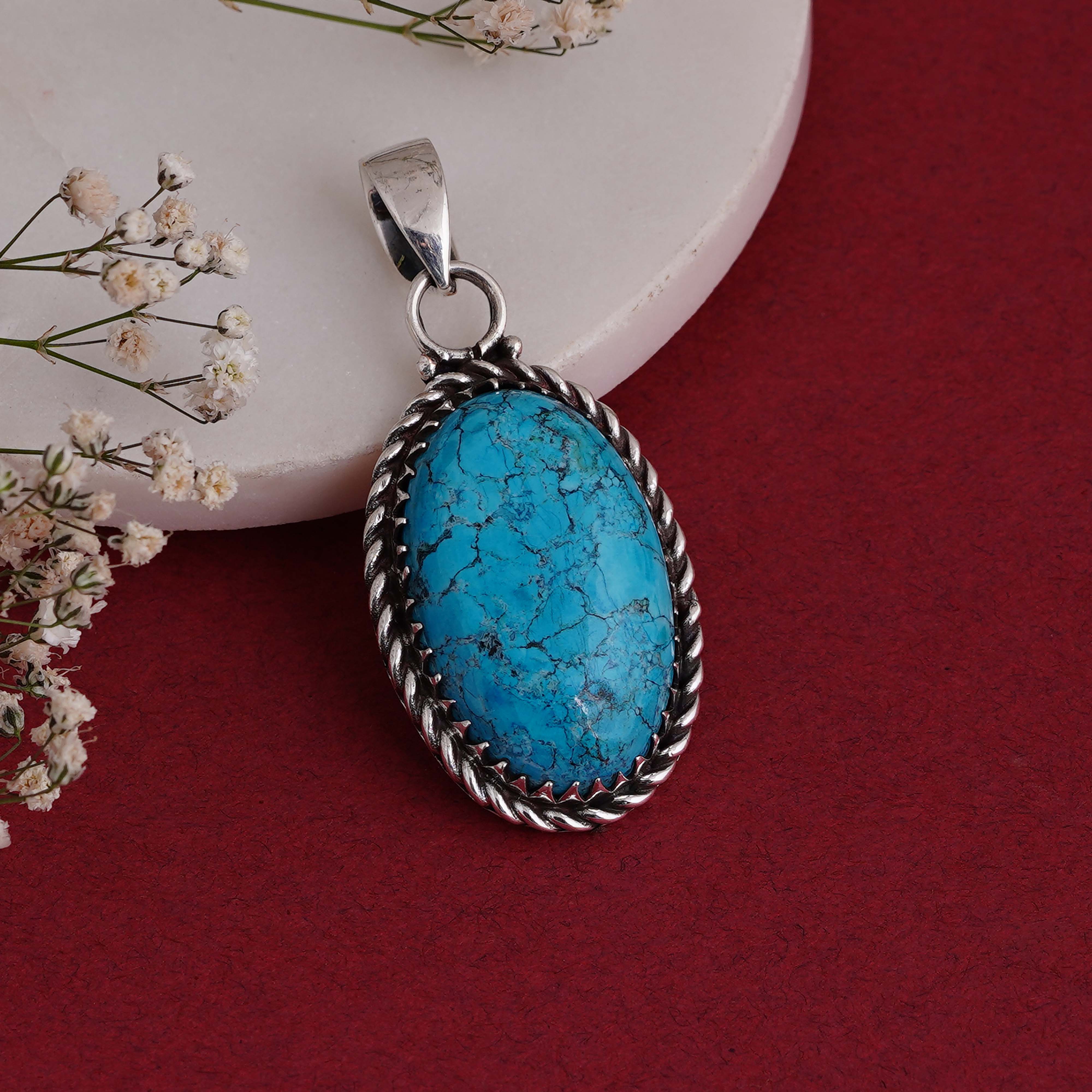 Elegant Turquoise Pendant | Sterling Silver Handmade Jewelry