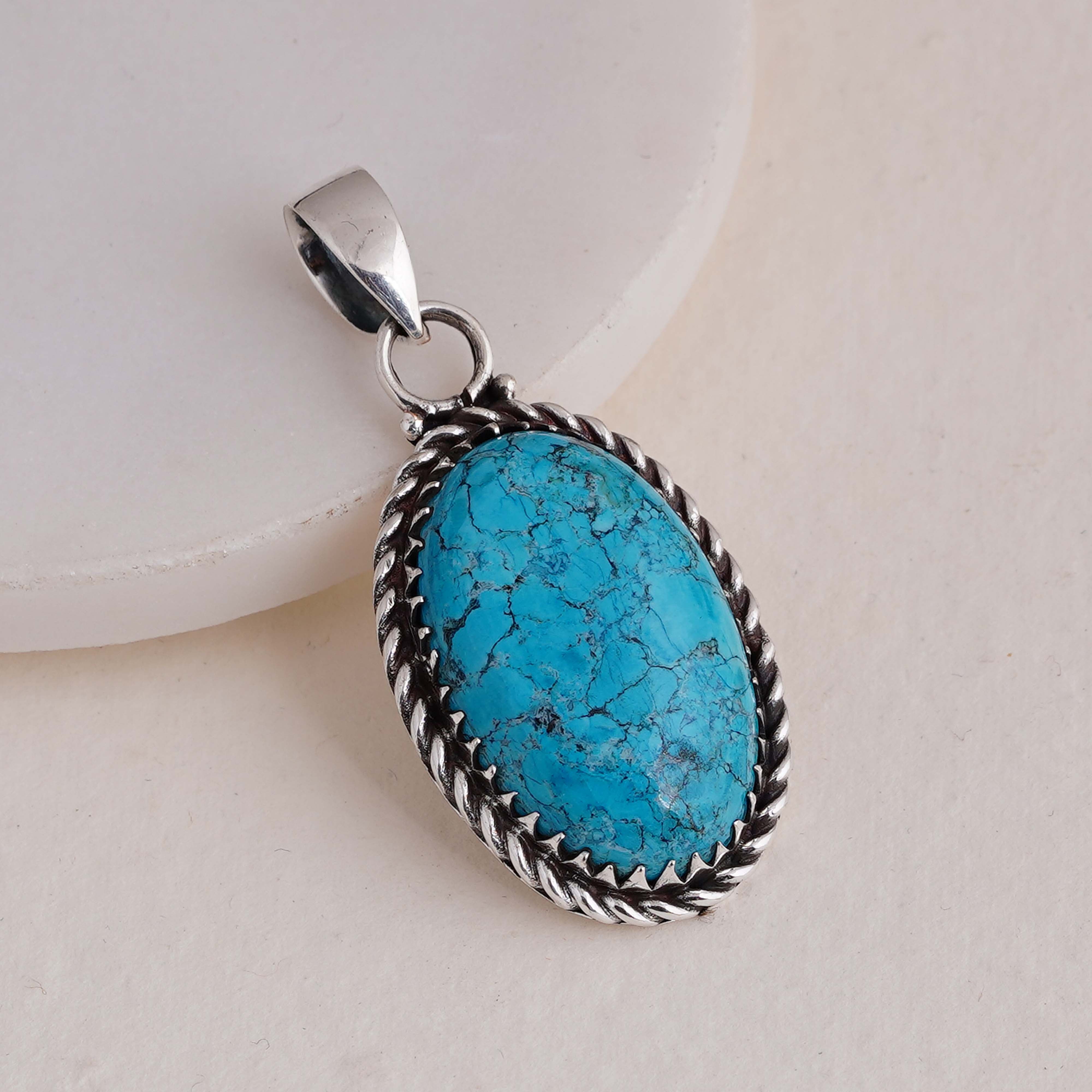 Elegant Turquoise Pendant | Sterling Silver Handmade Jewelry