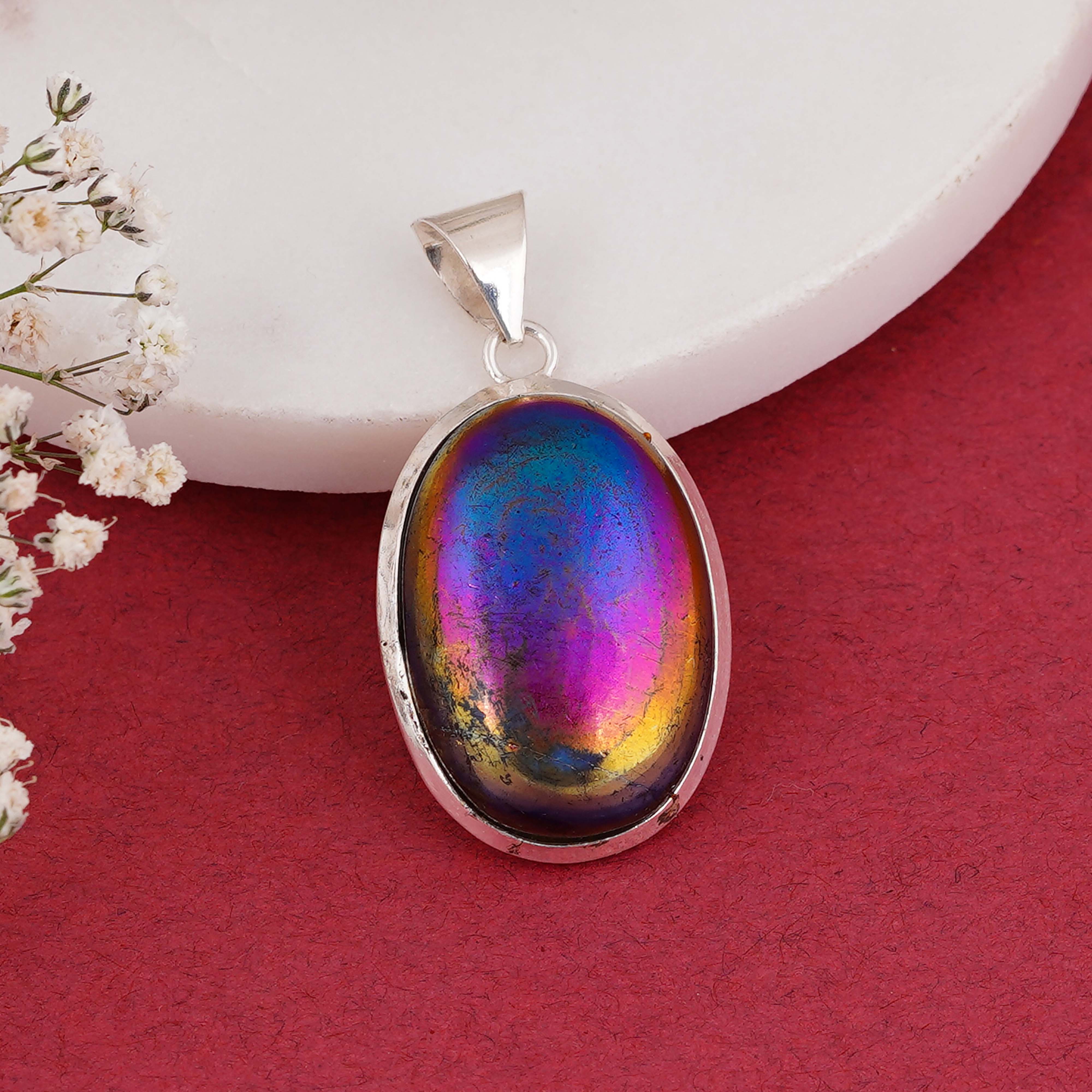 Iridescent Rainbow Obsidian Pendant | Handmade Sterling Silver Jewelry