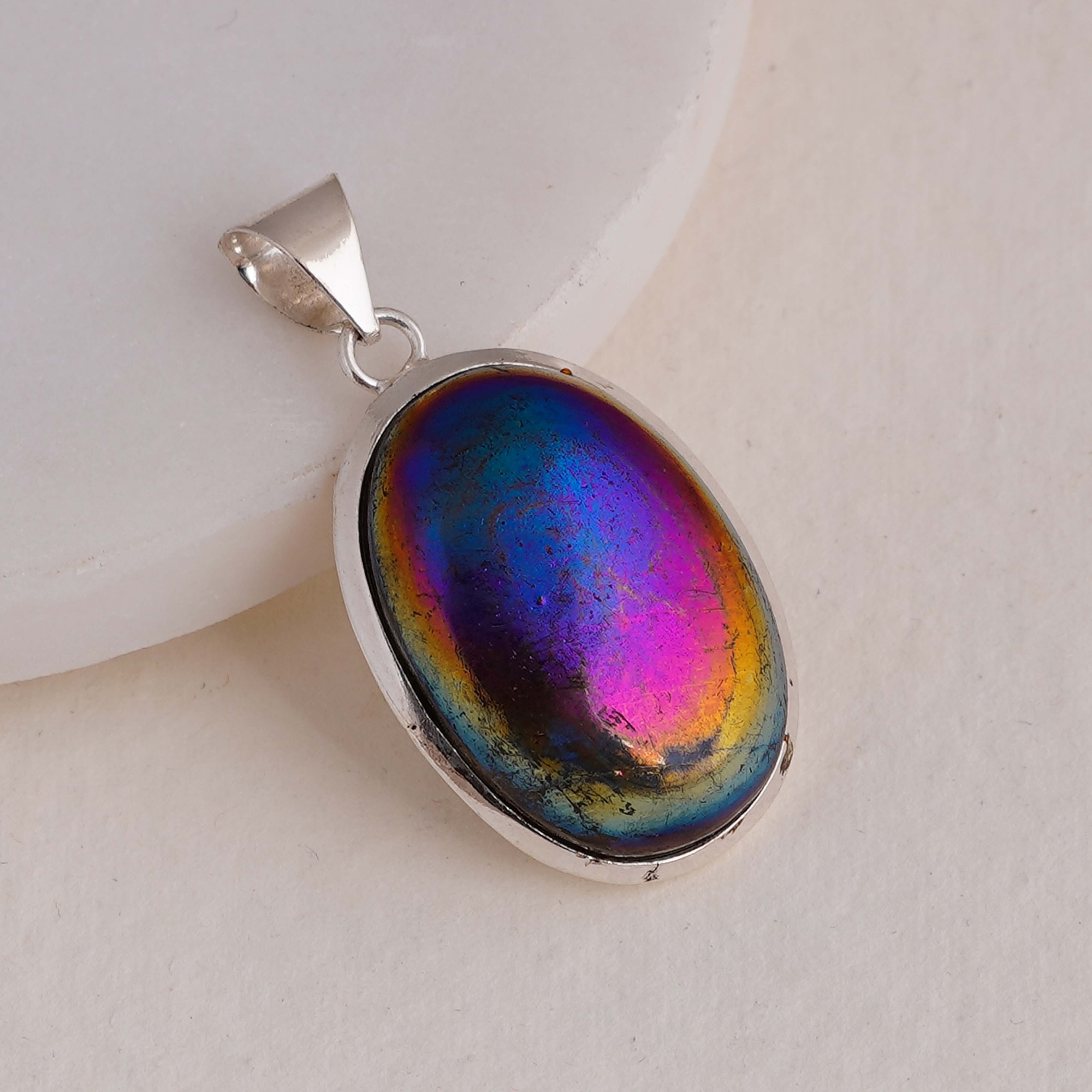 Iridescent Rainbow Obsidian Pendant | Handmade Sterling Silver Jewelry