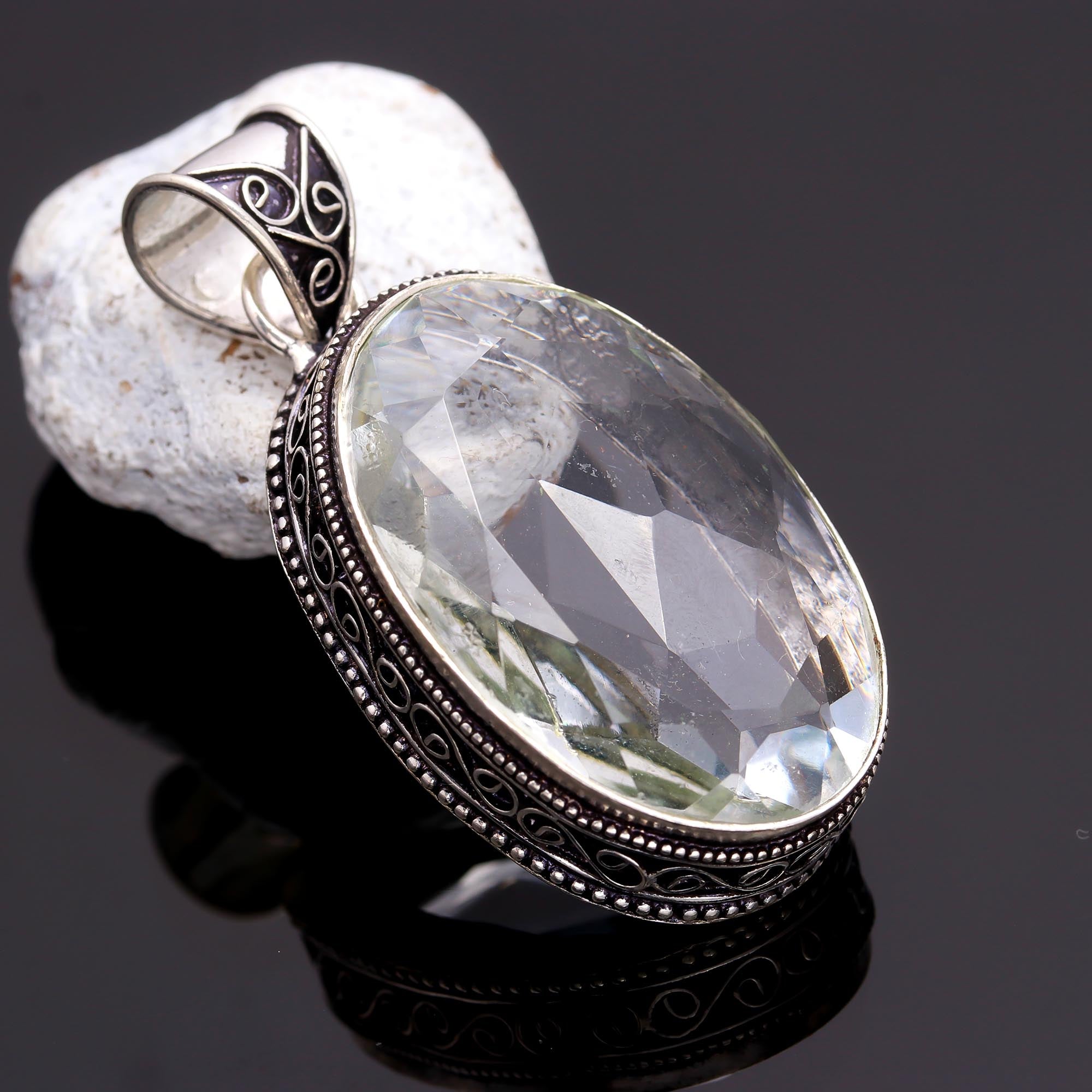 White Topaz Gemstone Handmade 925 Sterling Silver Oval Cut Jewelry Pendant