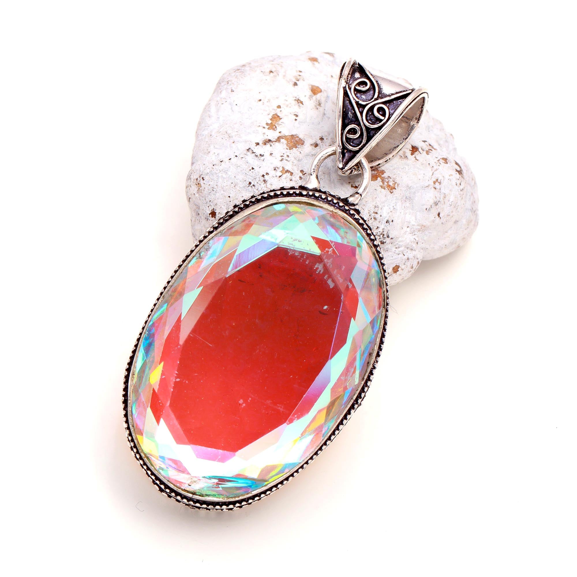 Aura Quartz Gemstone Handmade 925 Sterling Silver Oval Cut Jewelry Pendant