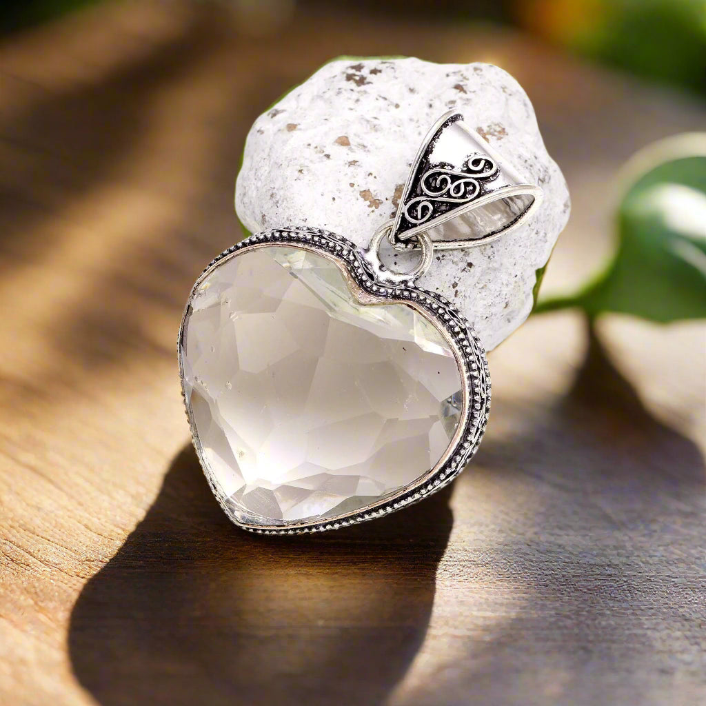 White Topaz Gemstone Handmade 925 Sterling Silver Jewelry Heart Cut Pendant