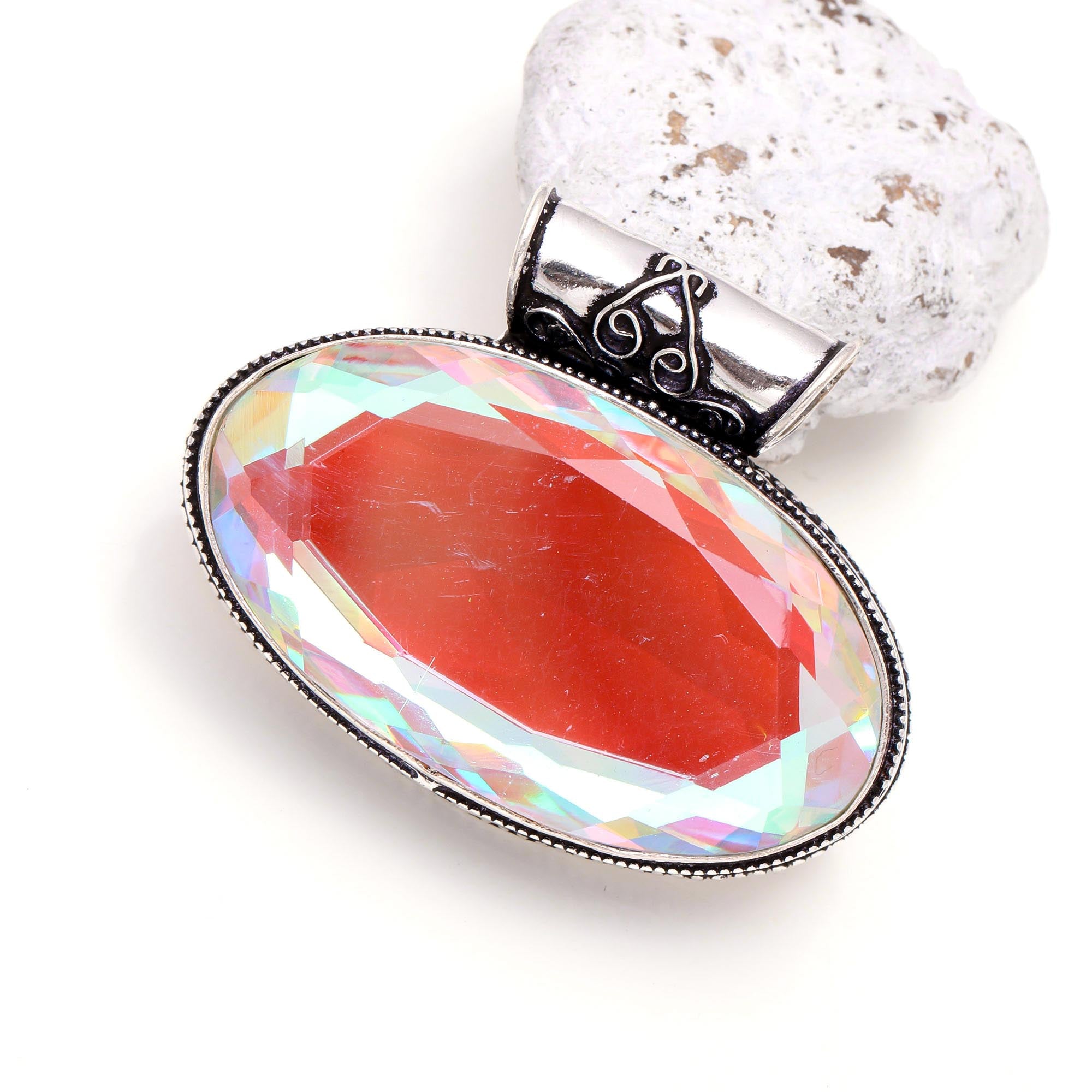 Aura Quartz Gemstone Handmade 925 Sterling Silver Oval Cut Jewelry Pendant