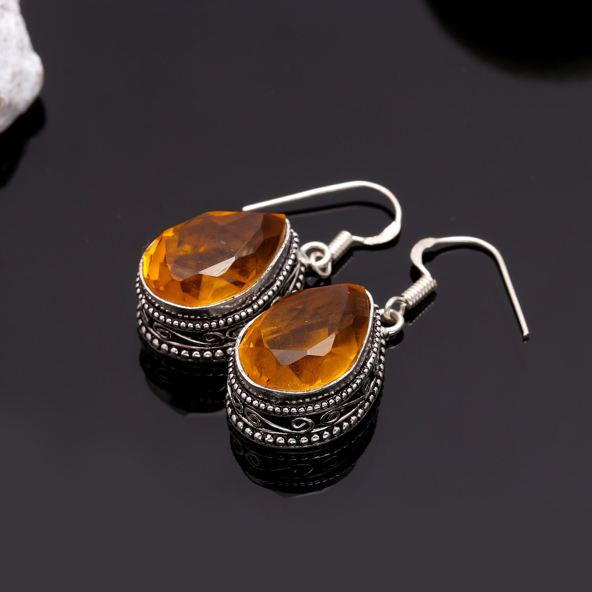 Citrine Gemstone Handmade 925 Sterling Silver Jewelry Oval Earring 1.50"