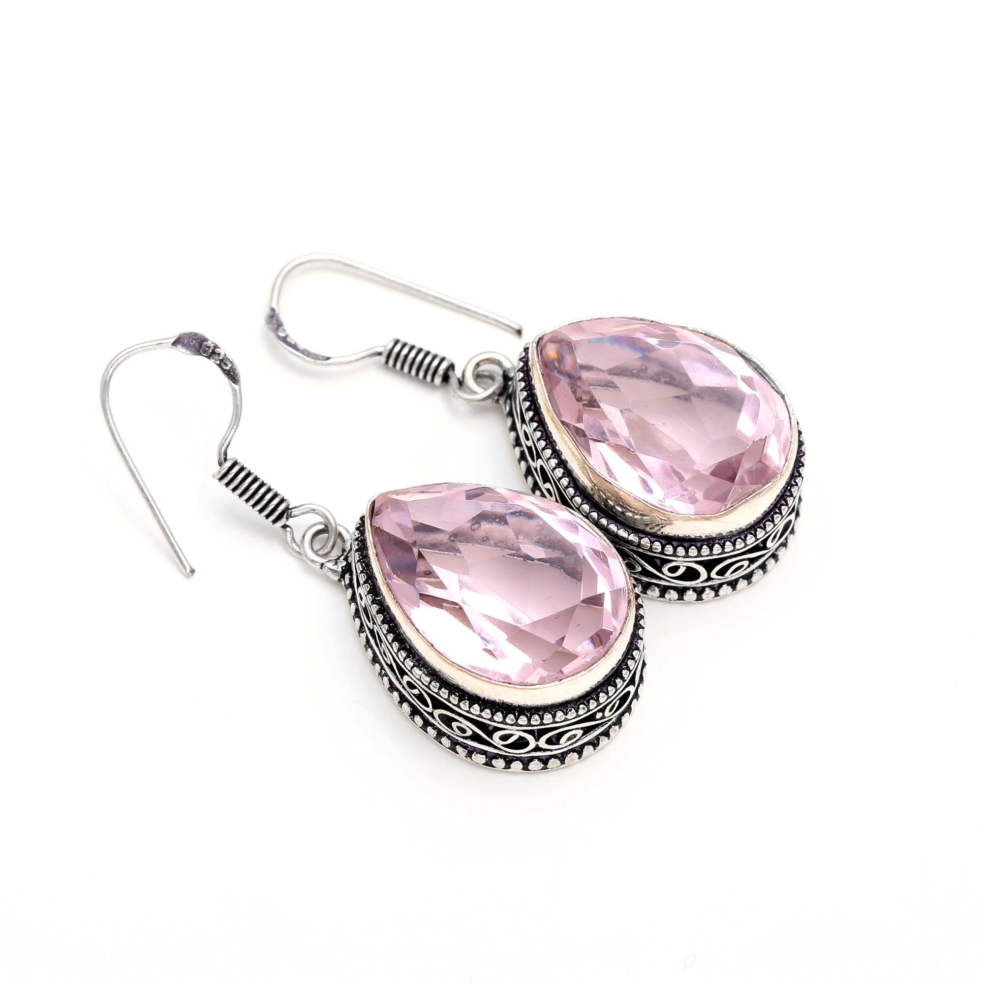 Pink Kunzite Gemstone Handmade 925 Sterling Silver Jewelry pear Earring 1.50"