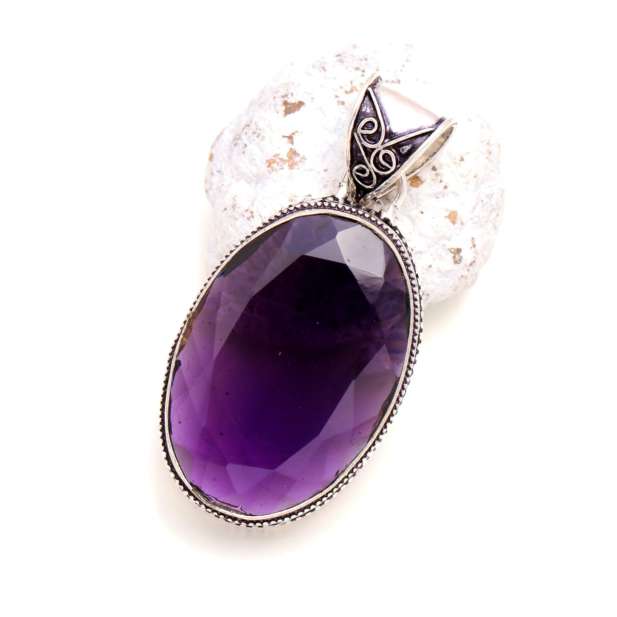 African Amethyst Gemstone Handmade 925 Sterling Silver Oval Cut Jewelry Pendant