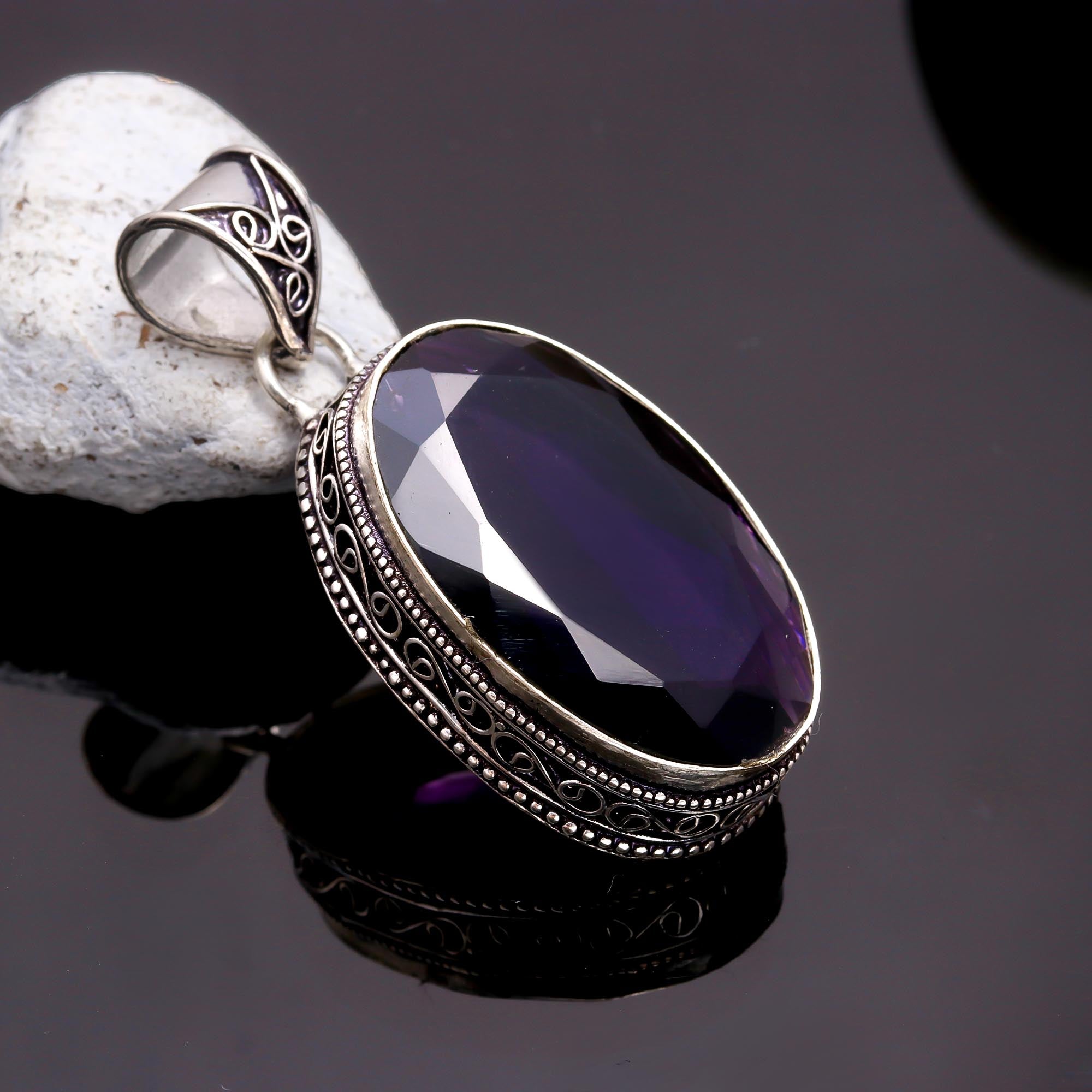 African Amethyst Gemstone Handmade 925 Sterling Silver Oval Cut Jewelry Pendant