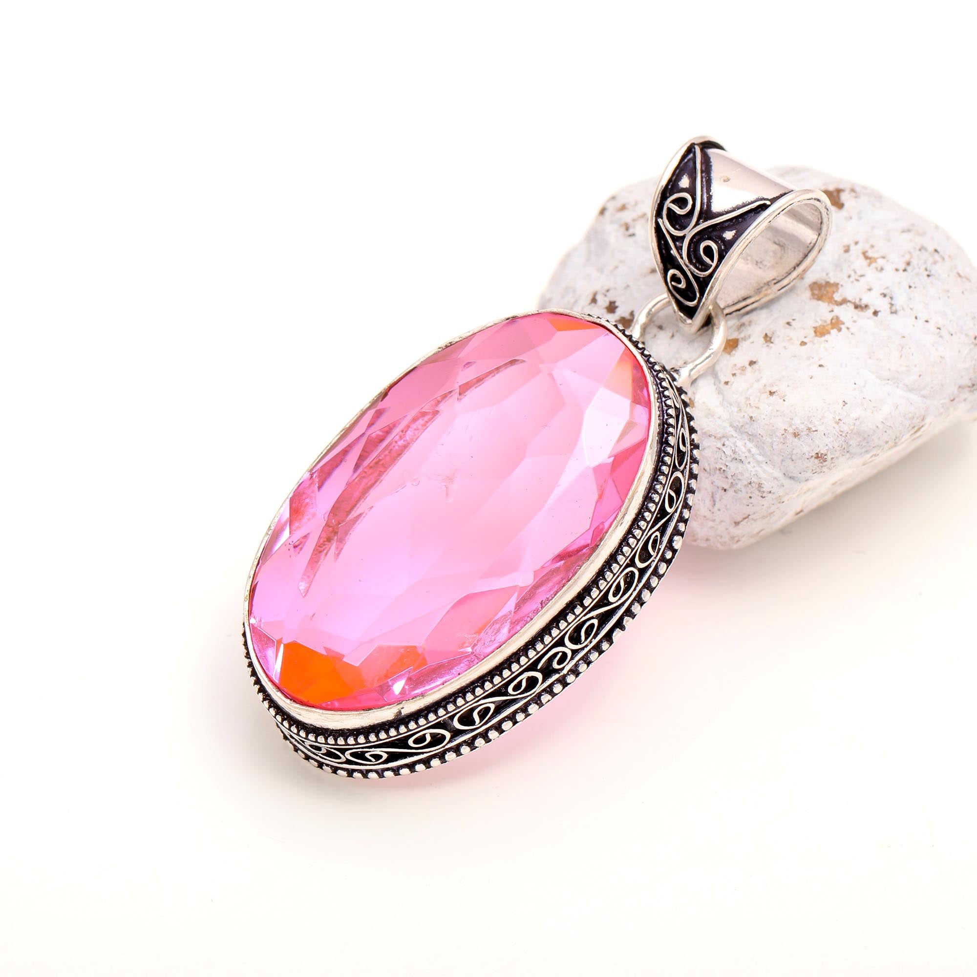 Pink Kunzite Gemstone Handmade 925 Sterling Silver Oval Cut Jewelry Pendant