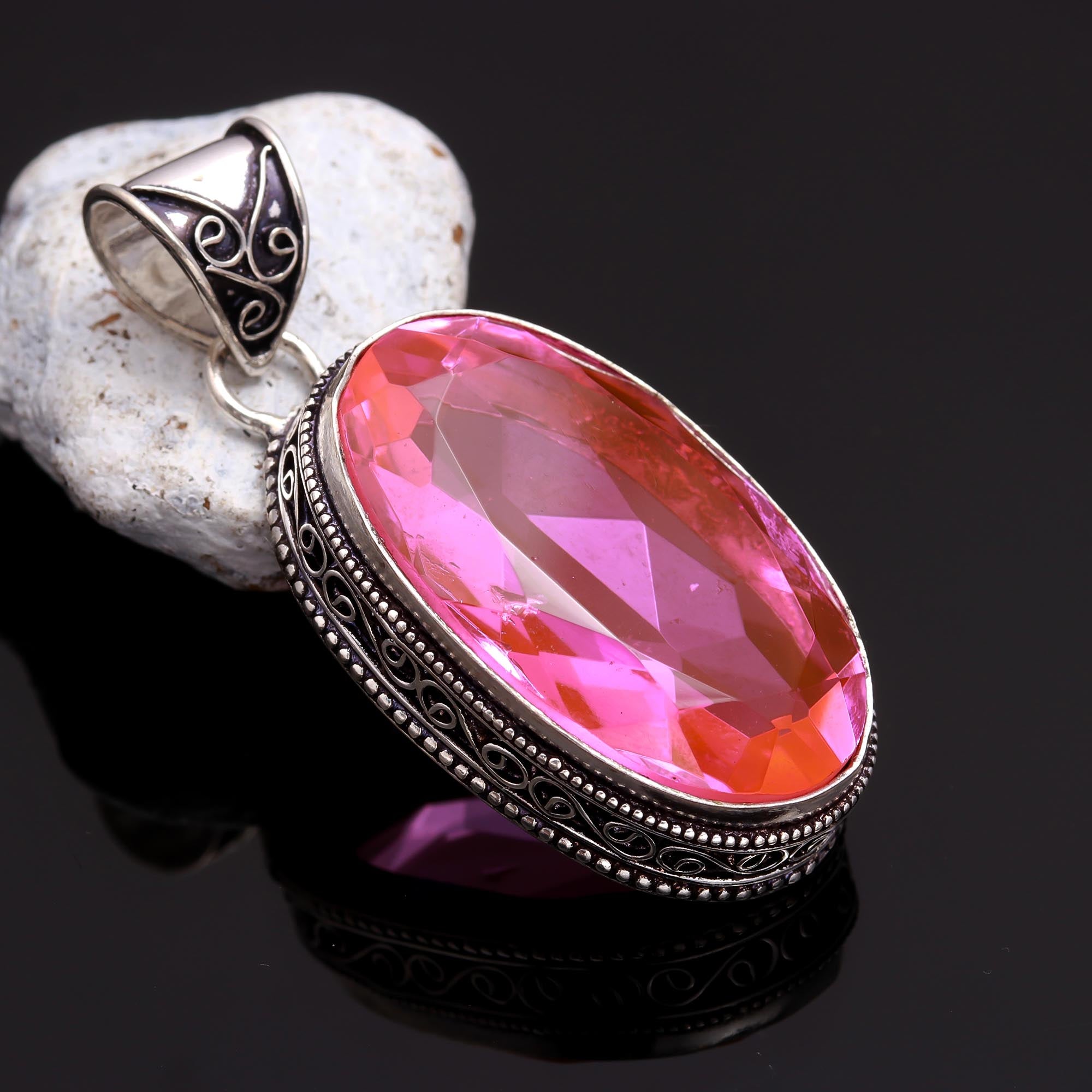 Pink Kunzite Gemstone Handmade 925 Sterling Silver Oval Cut Jewelry Pendant