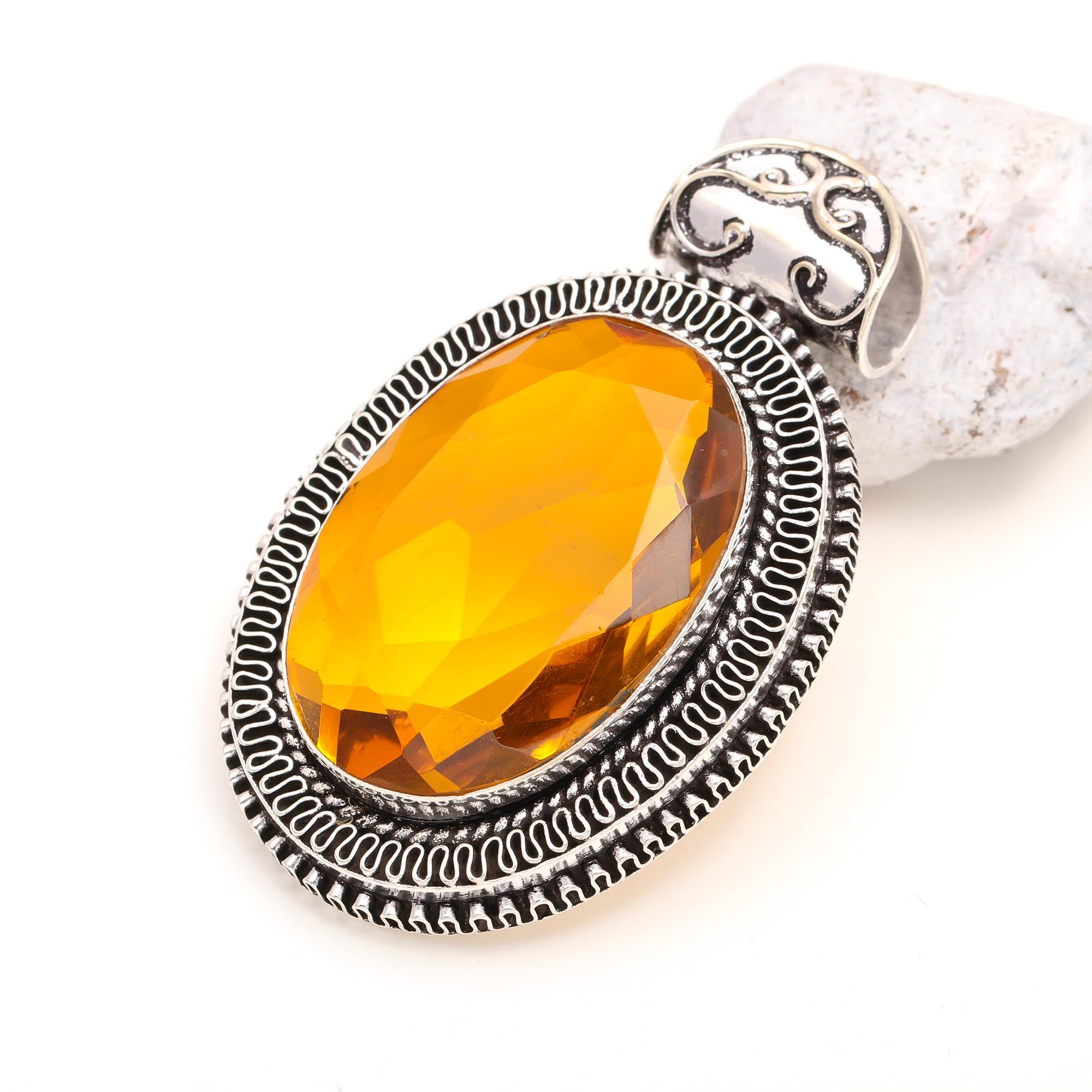 Citrine  Gemstone Handmade 925 Sterling Silver Oval Cut Jewelry Pendant