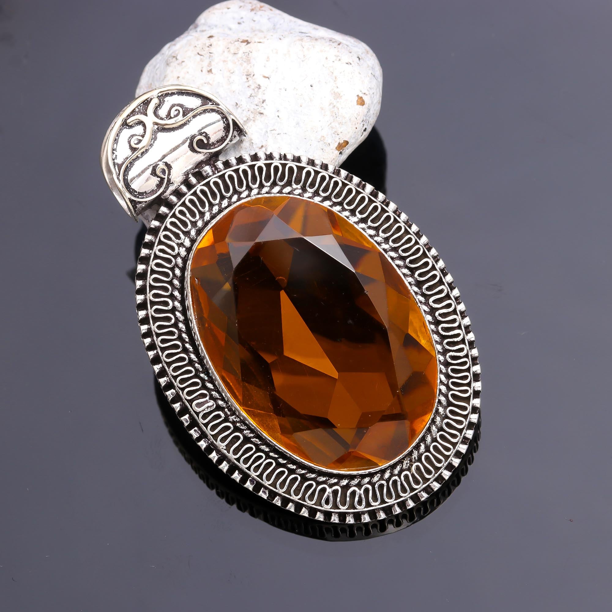 Citrine  Gemstone Handmade 925 Sterling Silver Oval Cut Jewelry Pendant