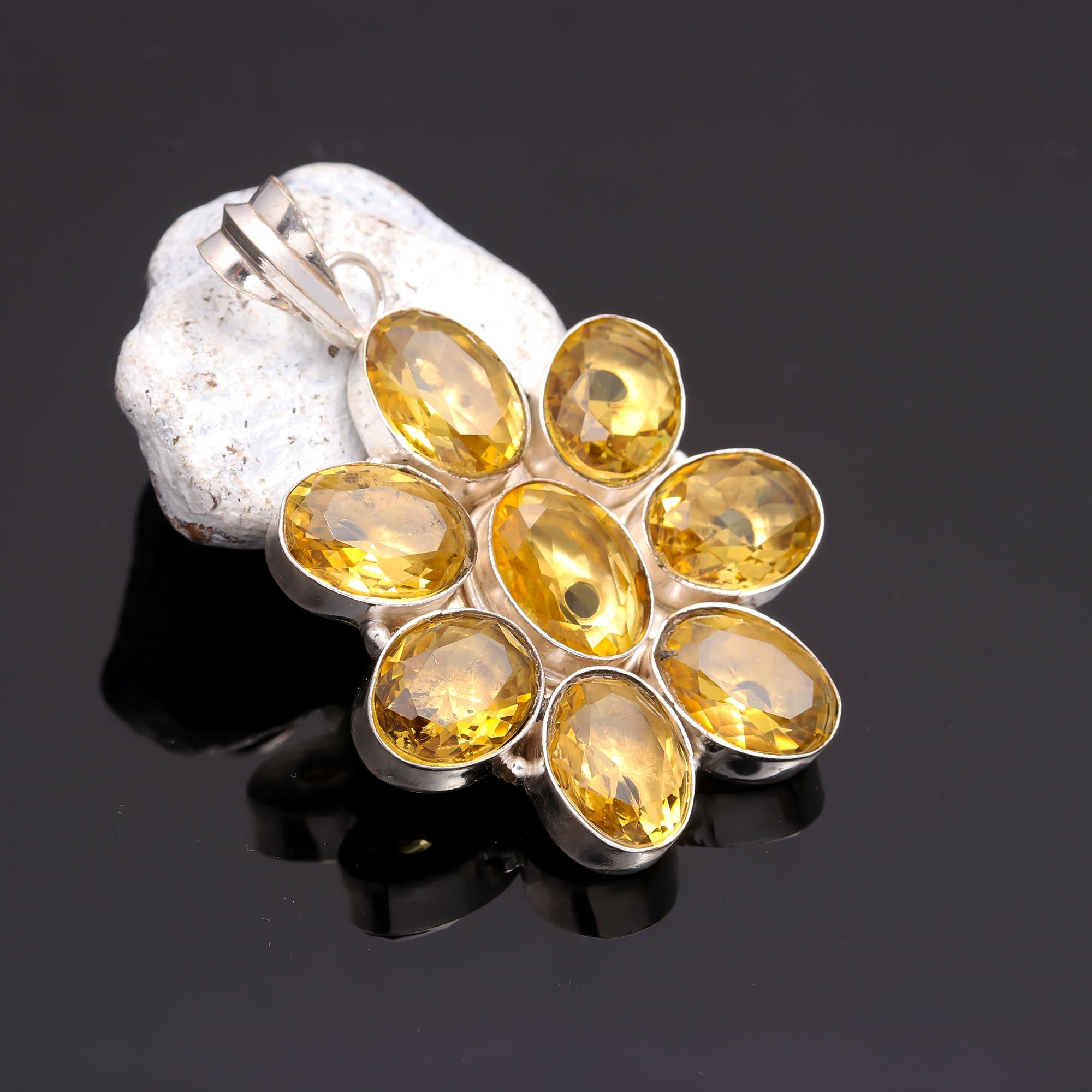 AAA+ Citrine Gemstone Handmade 925 Sterling Silver Jewelry Cut Pendant